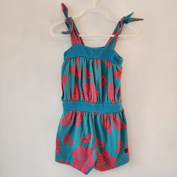 Tea Collection Teal Blue Floral Romper Play Clothes Summer Toddler Girls 2 - Picture 1 of 6